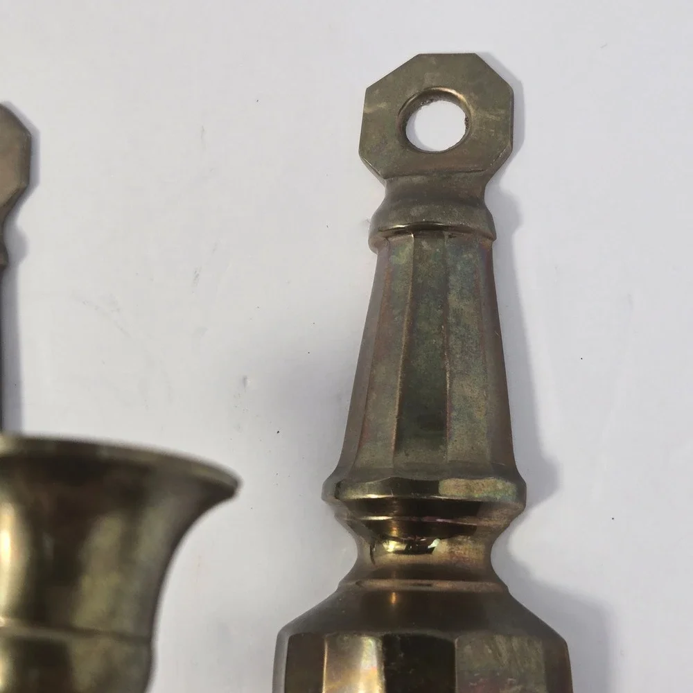 Vintage Solid Brass Wall Sconce Candle Holders Set of 2 Ornate Scroll Arm 10.5